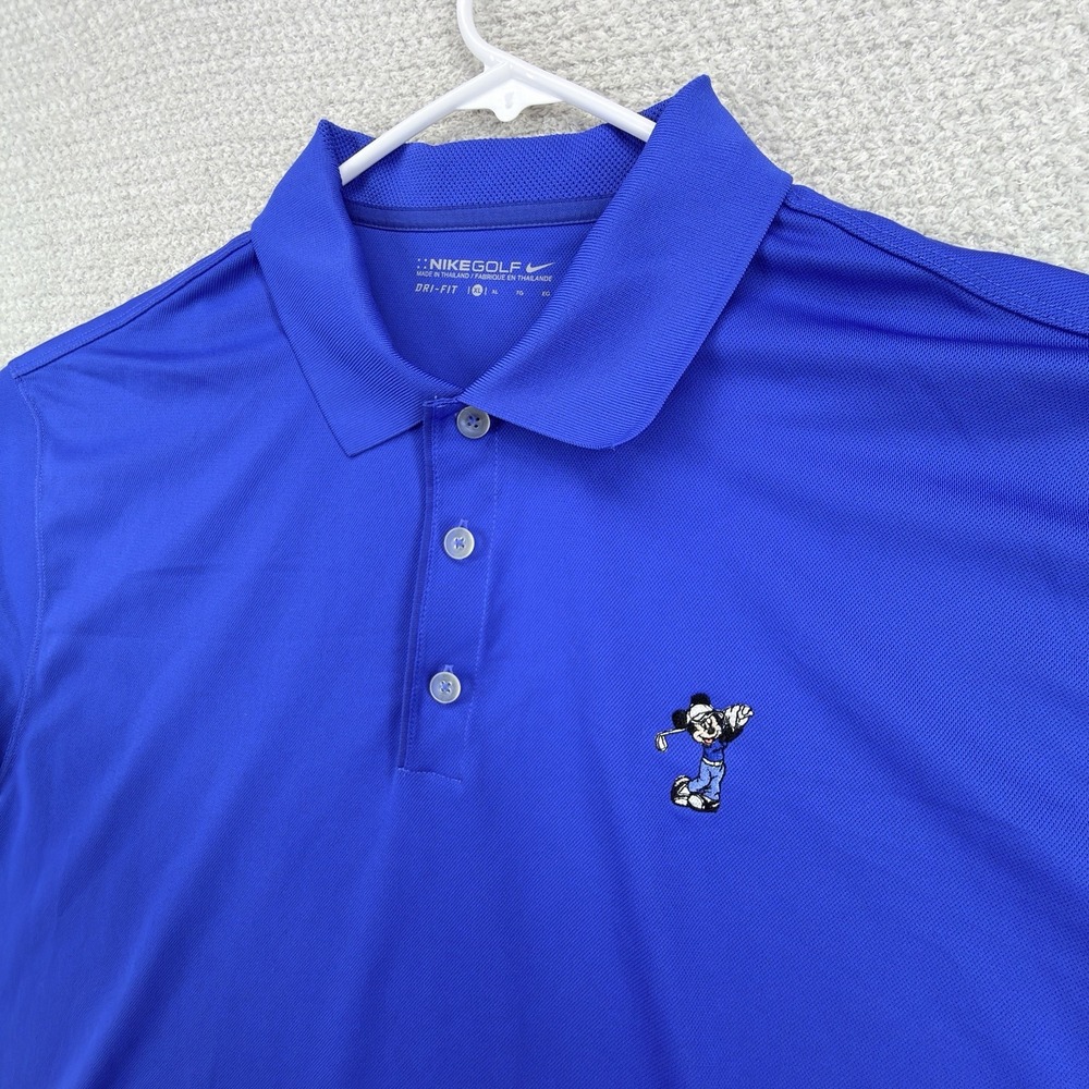 Nike Golf Disney Mickey Golfer Polo Shirt Mens XL Blue Dri-FIT Disney World